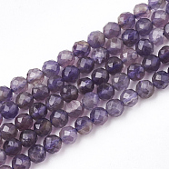 Natural Amethyst Beads Strands, Faceted, Round, 1/8 inch(3mm), Hole: 0.6mm, about 110pcs/strand, 15.7 inch(40cm)(G-T107-12)