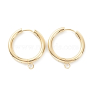 201 Stainless Steel Huggie Hoop Earring Findings, with Horizontal Loop and 316 Surgical Stainless Steel Pin, Real 24K Gold Plated, 26x24x3mm, Hole: 2.5mm, Pin: 1mm(STAS-P283-01K-G)