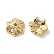Brass Micro Pave Cubic Zirconia Bead Cap, 3-Petal Flower, Real 18K Gold Plated, 9x8x3mm, Hole: 1.2mm(KK-E068-VF846-2)