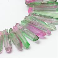 Electroplate Natural Quartz Crystal Beads Strands, Dyed, Faceted, Nuggets, Green, 23~47x8.5~9.5x8~10mm, Hole: 2mm, 15.7 inch(40cm)(G-F462-01A)
