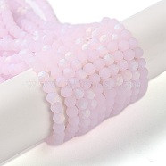 Imitation Jade Glass Beads Strands, Half AB Color Plated, Faceted, Frosted, Rondelle, Pink, 3.5x3mm, Hole: 1mm, about 117pcs/strand, 13.66''~13.90''(34.7~35.3cm)(EGLA-A034-J3mm-MB02)
