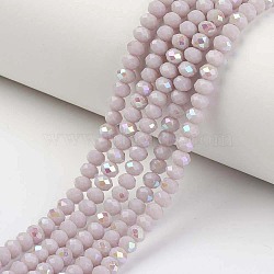 Electroplate Opaque Solid Color Glass Beads Strands, Half Rainbow Plated, Faceted, Rondelle, Thistle, 8x6mm, Hole: 1mm, about 65~68pcs/strand, 15.7~16.1 inch(40~41cm)(EGLA-A034-P8mm-L08)