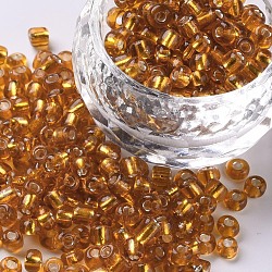 6/0 Glass Seed Beads, Silver Lined Round Hole, Round, Dark Goldenrod, 4mm, Hole: 1.5mm, about 6639 pcs/pound(SEED-A005-4mm-22C)