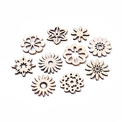 Laser Cut Wood Shapes, Unfinished Wooden Embellishments, Poplar Wood Cabochons, Flower, Blanched Almond, 21.5~29x2.5mm, about 100pcs/bag(WOOD-L009-23)