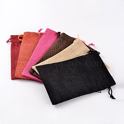 Mixed Color Burlap Packing Pouches Drawstring Bags, 17.5x12.5x0.6cm(ABAG-D004-M)