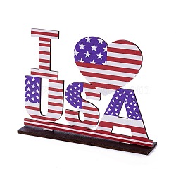 Natural Wood Desktop Ornament, Word I LOVE USA, for Home Office Display Decorations, Red, 200x43x150mm(DJEW-C007-01)