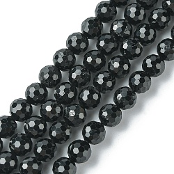 Natural Black Tourmaline Beads Strands, Faceted, Round, 6mm, Hole: 0.9mm, about 60~62pcs/strand, 14.96~15.35 inch(38~39cm)(G-F748-Y01-04)