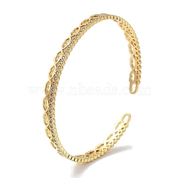Lip Brass Micro Pave Clear Cubic Zirconia Open Cuff Bangles for Women, Real 18K Gold Plated, Inner Diameter: 2-1/4 inch(5.85cm), 5.5mm(BJEW-Z061-03G)