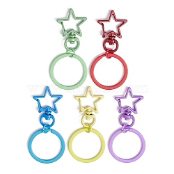 Iron Keychains, Alloy Star Pendant Keychain, Mixed Color, 65.5mm(KEYC-JKC00603)