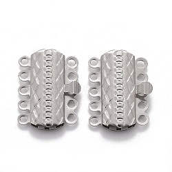 304 Stainless Steel Box Clasps, Multi-Strand Clasps, 5-Strands, 10-Holes, Rectangle with Flower, Stainless Steel Color, 19.5x15x3mm, Hole: 1.4mm(STAS-P249-03P)