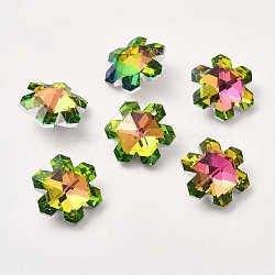 Electroplate Transparent Glass Pendants, Back Plated, Faceted, Snowflake Charms, Yellow Green, 19.5x17x9mm, Hole: 1.2mm(GLAA-A008-05E)