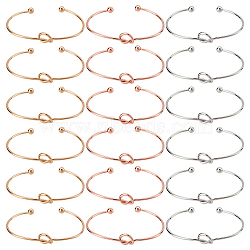18Pcs 3 Colors Iron Heart Open Cuff Bangle for Women, Mixed Color, Inner Diameter: 1-7/8x2-5/8 inch(4.7x6.6cm), 6Pcs/color(BJEW-NB0001-05)