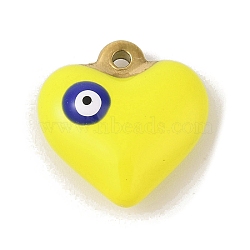 304 Stainless Steel Enamel Pendants, Golden, Heart with Evil Eye Charm, Yellow, 17x17x6.5mm, Hole: 1.8mm(STAS-M071-02D)