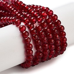 1 Strand Transparent Crackle Glass Round Beads Strands, Dark Red, 4mm, Hole: 1.1~1.3mm, about 200pcs/strand, 31.4 inch(X-CCG-Q001-4mm-18)