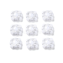 Opaque Acrylic Beads, Metal Enlaced, Square with Flower Pattern, White, 9.5~10x10.5~11x3.5mm, Hole: 1.6mm, about 1990pcs/500g(OACR-G016-26B)