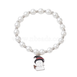 Alloy Enamel Charm Bracelets, Halloween Themed Round Glass Pearl Beaded Stretch Bracelets, Ghost, Inner Diameter: 2-3/8 inch(6cm)(BJEW-JB10851-01)