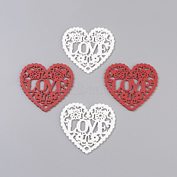 Spray Painted Wood Cabochons, Heart with Word Love, For Valentine's Day, Mixed Color, 77~78x79.5~80x2.5mm(WOOD-L007-23)