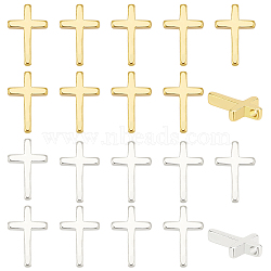 20Pcs 2 Colors Brass Tiny Cross Charms, Long-Lasting Plated, Mixed Color, 13x8.5x2mm, Hole: 0.5mm, 10pcs/color(KK-BC0012-55)