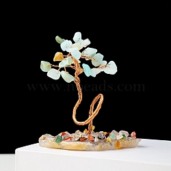 Natural Gemstone Chips and Natural Aquamarine Pedestal Display Decorations, with Rose Gold Plated Brass Wires, Lucky Tree, 60~131mm(G-PW0004-24C)