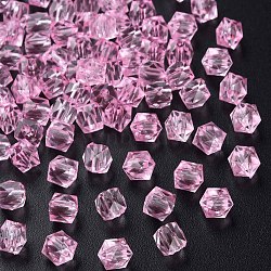 Transparent Acrylic Beads, Faceted, Square, Pearl Pink, 5.5x5.5x5.5mm, Hole: 1.8mm, about 4485pcs/500g(MACR-S373-112A-B08)