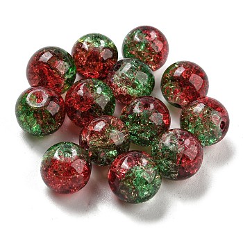 Transparent Spray Painting Crackle Glass Beads, Round, FireBrick, 10mm, Hole: 1.6mm, 200pcs/bag