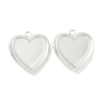 Rack Plating Heart Brass Locket Pendants, Cabochon Settings, Long-Lasting Plated, Lead Free & Nickel Free & Cadmium Free, Long-Lasting Plated, Silver, 25x22.5x4.5mm, Hole: 2mm, Inner Size: 16.5x16.5, Tray: 18.5x17