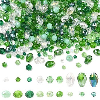 18 Strands 18 Styles Glass Beads Strands, Rondelle & Bicone, Faceted, Pale Green, 4~12x3~8mm, Hole: 0.4~1.2mm, 1strand/style