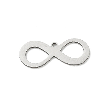 201 Stainless Steel Pendants, Infinity Charms, Laser Cut, Stainless Steel Color, 11.5x27.5x1.5mm, Hole: 1.5mm