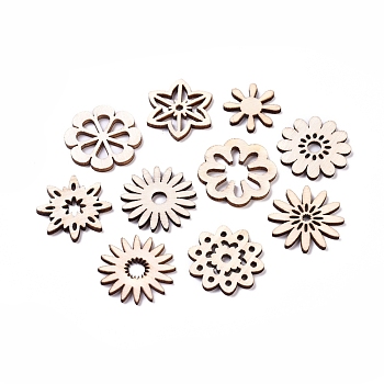 Laser Cut Wood Shapes, Unfinished Wooden Embellishments, Poplar Wood Cabochons, Flower, Blanched Almond, 21.5~29x2.5mm, about 100pcs/bag
