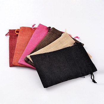 Mixed Color Burlap Packing Pouches Drawstring Bags, 17.5x12.5x0.6cm