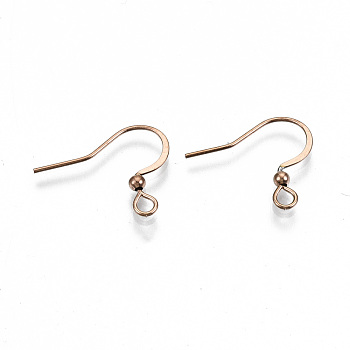 304 Stainless Steel French Earring Hooks, Flat Earring Hooks, Ear Wire, with Horizontal Loop, Cadmium Free & Nickel Free & Lead Free, Rose Gold, 15~17x18mm, Hole: 2mm, 21 Gauge, Pin: 0.7mm