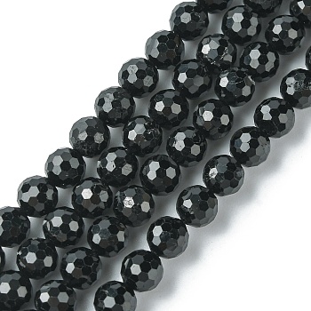 Natural Black Tourmaline Beads Strands, Faceted, Round, 6mm, Hole: 0.9mm, about 60~62pcs/strand, 14.96~15.35 inch(38~39cm)