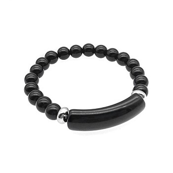 Natural Black Onyx Bead Stretch Bracelets for Women Men, Perimeter:7-7/8 inch(20cm)