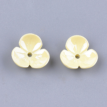 3-Petal Eco-Friendly ABS Plastic Bead Caps, Pearlized, Grade A, Flower, Yellow, 9.5x10x3mm, Hole: 1.2mm