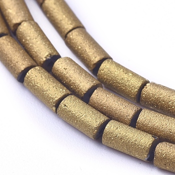 Electroplated Frosted Glass Bead Strands, Column, Golden Plated, 5x2.5mm, Hole: 0.7mm, about 99pcs/strand, 19.6 inch(50cm)