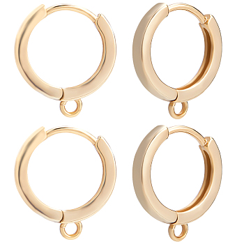 6 Pairs Rack Plating Brass Hoop Earring Findings, with Horizontal Loops, Long-Lasting Plated, Real 14K Gold Plated, 15.5x13.5x2mm, Hole: 1.5mm, Pin: 0.8mm
