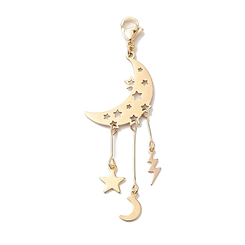 Alloy Pendant Decorations, Moon & Star & Sun & Lightning, Light Gold, 70mm