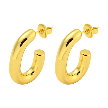 304 Stainless Steel Earrings, C-Shape, Real 18K Gold Plated, 26x5mm