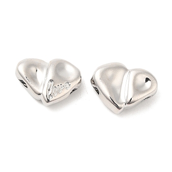 Alloy Slide Charms, Heart with word LOVE, Platinum, 13.5x18x6mm, Hole: 2mm