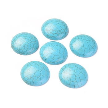 Synthetic Turquoise Cabochons, Dyed, Half Round, Deep Sky Blue, 30x8mm