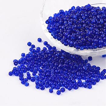 8/0 Glass Seed Beads, Transparent, Round, Blue, 3mm, Hole: 1mm, about 1097pcs/50g