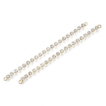 Brass Micro Cubic Zirconia Chain Links Connectors, Nickel Free, Real 18K Gold Plated, Cubic Zirconia Cup Chain, Clear, 67x2x2mm, Hole: 1.2mm