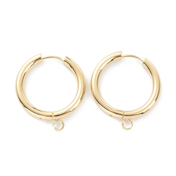 201 Stainless Steel Huggie Hoop Earring Findings, with Horizontal Loop and 316 Surgical Stainless Steel Pin, Real 24K Gold Plated, 26x24x3mm, Hole: 2.5mm, Pin: 1mm