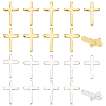20Pcs 2 Colors Brass Tiny Cross Charms, Long-Lasting Plated, Mixed Color, 13x8.5x2mm, Hole: 0.5mm, 10pcs/color