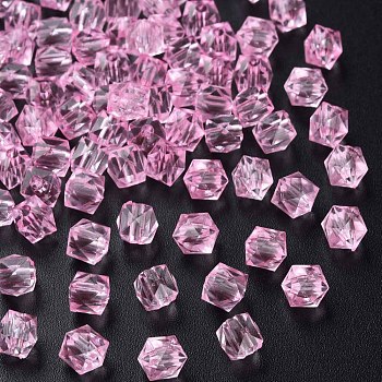 Transparent Acrylic Beads, Faceted, Square, Pearl Pink, 5.5x5.5x5.5mm, Hole: 1.8mm, about 4485pcs/500g