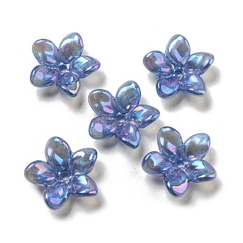 AB Color Plated Acrylic Beads, with Glitter Powder, Flower, Cornflower Blue, 23x7mm, Hole: 2mm