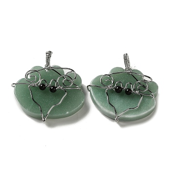 Natural Green Aventurine Copper Wire Wrapped Pendants, Cloud Charms, Rack Plating, Platinum, 47~49x44.5~46x13~13.5mm, Hole: 6~7.5x4.5~5mm