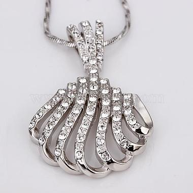 Real Platinum Plated Eco-Friendly Tin Alloy Czech Rhinestone Shell Pendant Necklaces(NJEW-BB09775)-3