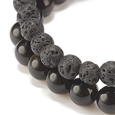 2Pcs 2 Style Natural Golden Sheen Obsidian & Lava Rock Stretch Bracelets Set(BJEW-JB08193-01)-6
