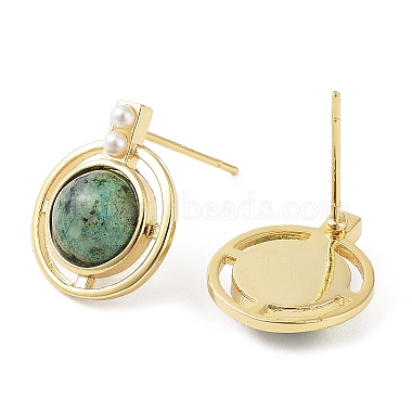 Dyed Synthetic Turquoise Half Round Dangle Stud Earrings(EJEW-B027-01G-01)-2